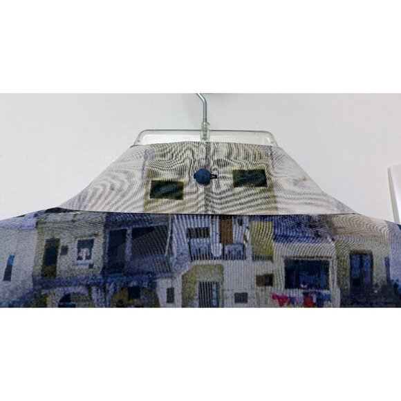 Akris Marina Grande Capri Port Print Cotton Shirt Top Blue Buildings Boats 6 - Picture 10 of 13